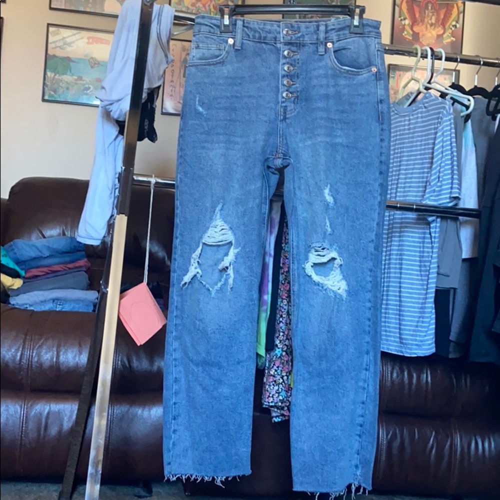 High waist ripped straight leg jeans